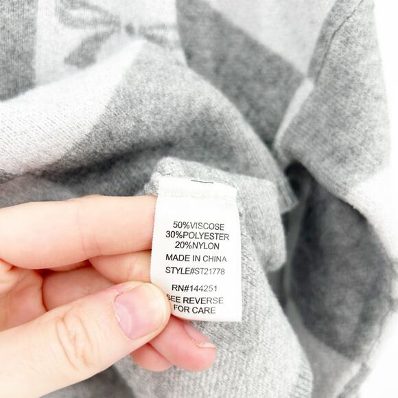 Sincerely Jules Womens Fall Bow Checkered Crewneck Knit Sweater Size L Gray - Picture 6 of 8